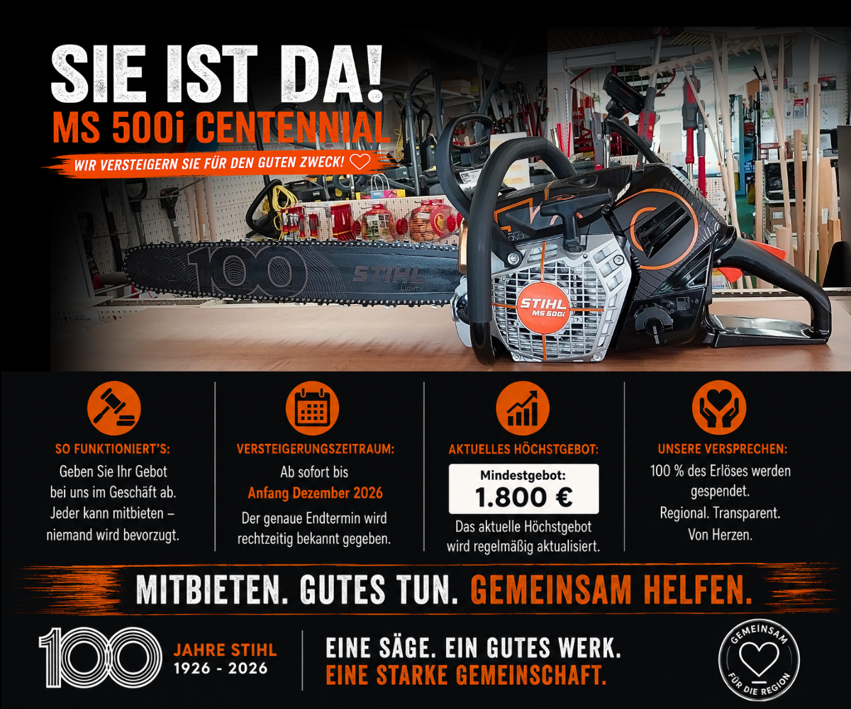 STIHL MS 500i Centennial bei Ströbel – Versteigerung für den guten Zweck