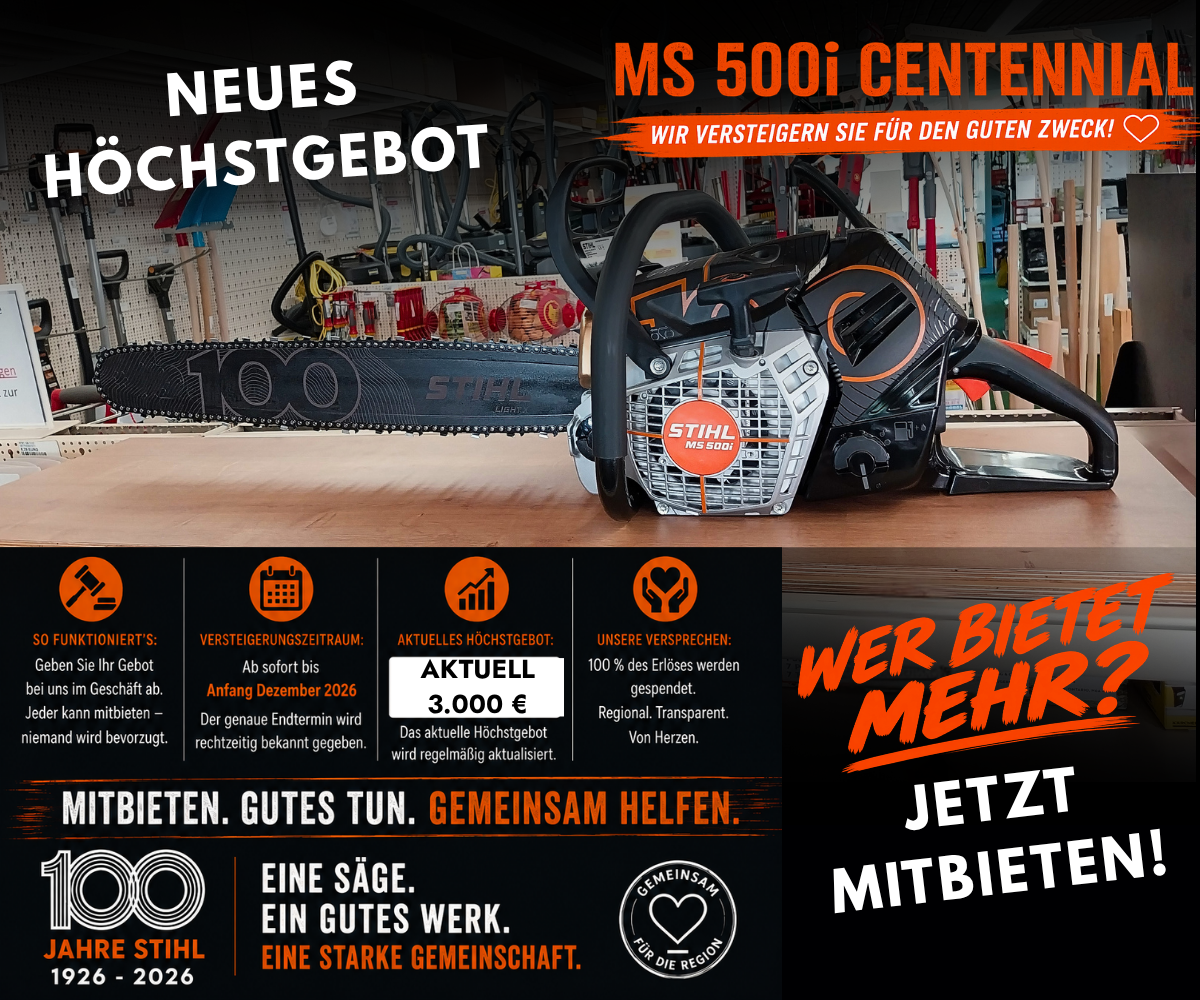 STIHL MS 500i Centennial bei Ströbel – Versteigerung für den guten Zweck