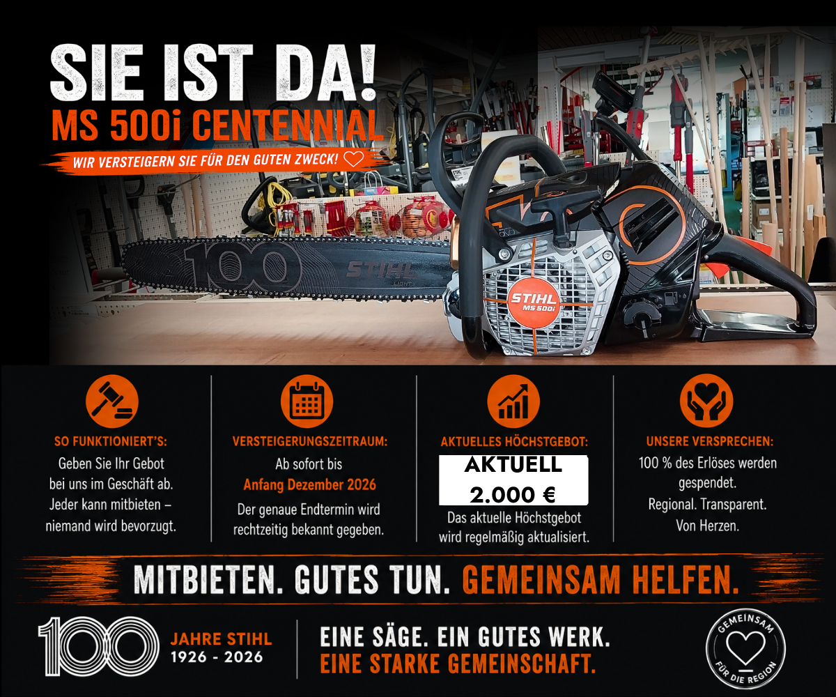 STIHL MS 500i Centennial bei Ströbel – Versteigerung für den guten Zweck