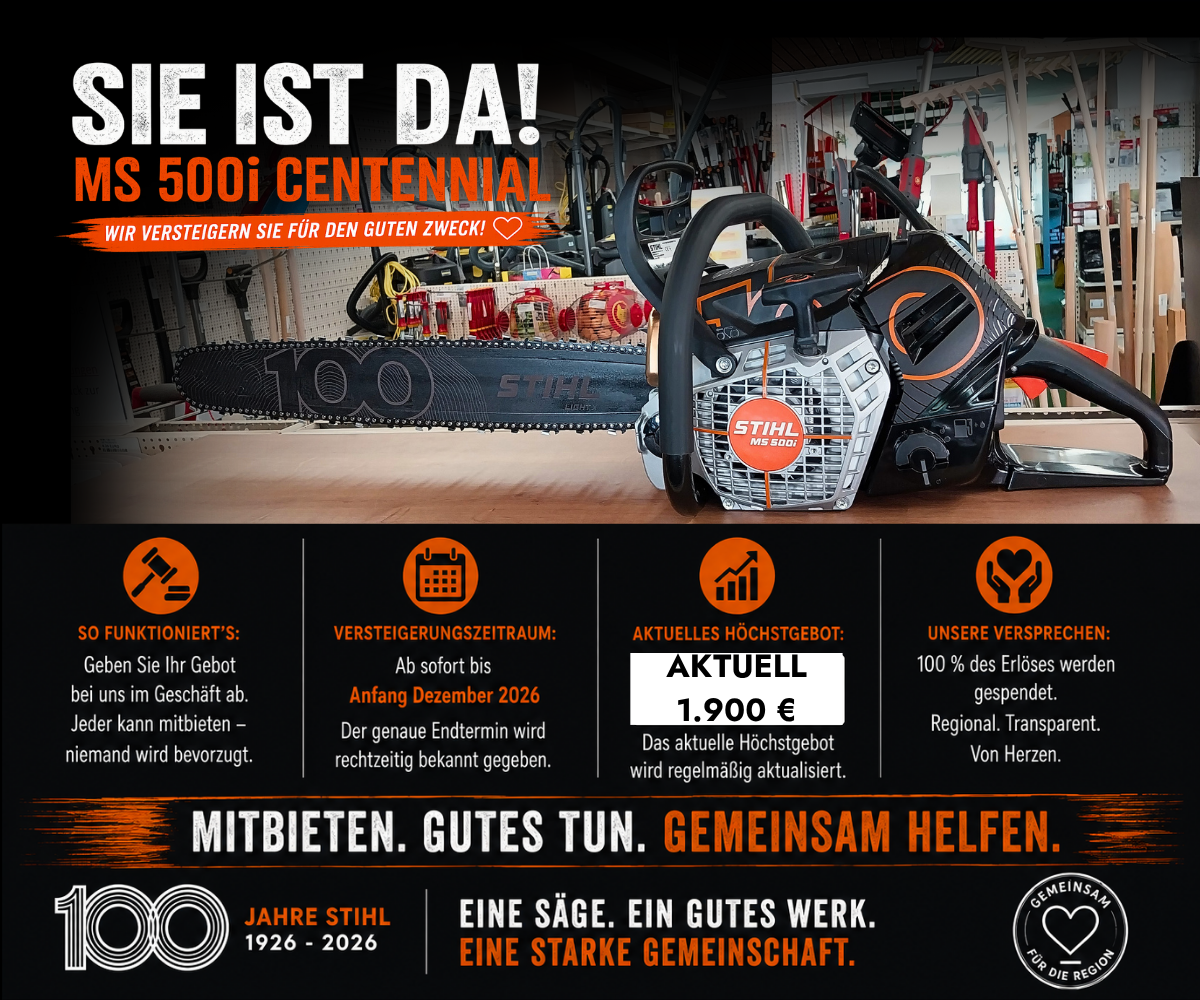 STIHL MS 500i Centennial bei Ströbel – Versteigerung für den guten Zweck
