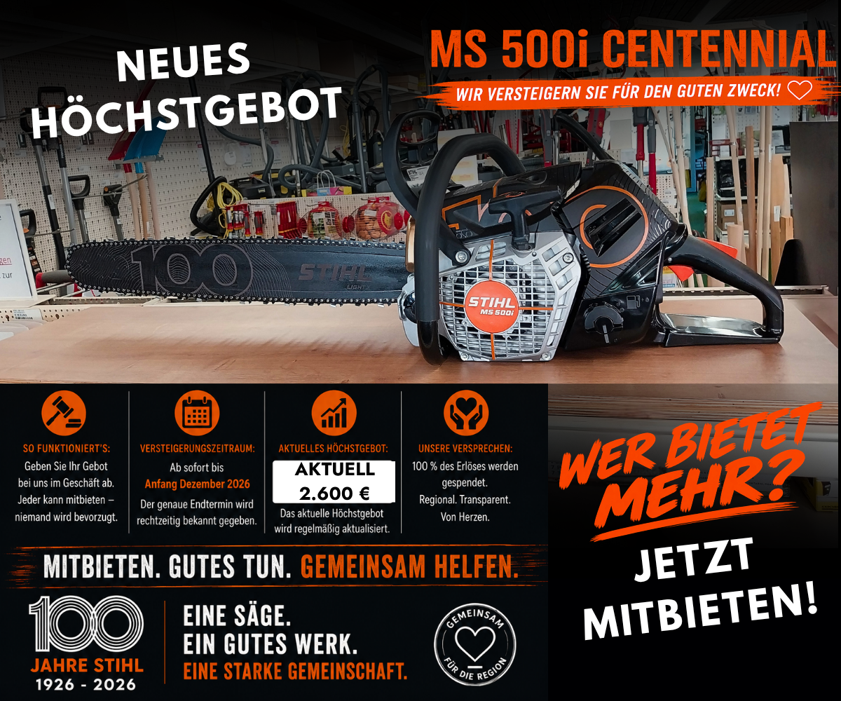 STIHL MS 500i Centennial bei Ströbel – Versteigerung für den guten Zweck