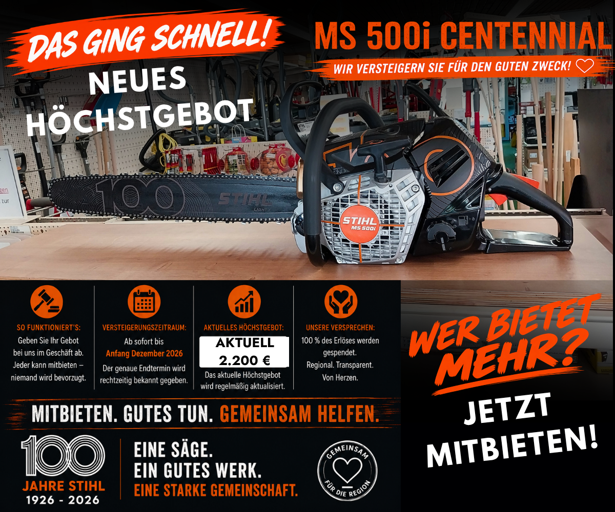 STIHL MS 500i Centennial bei Ströbel – Versteigerung für den guten Zweck
