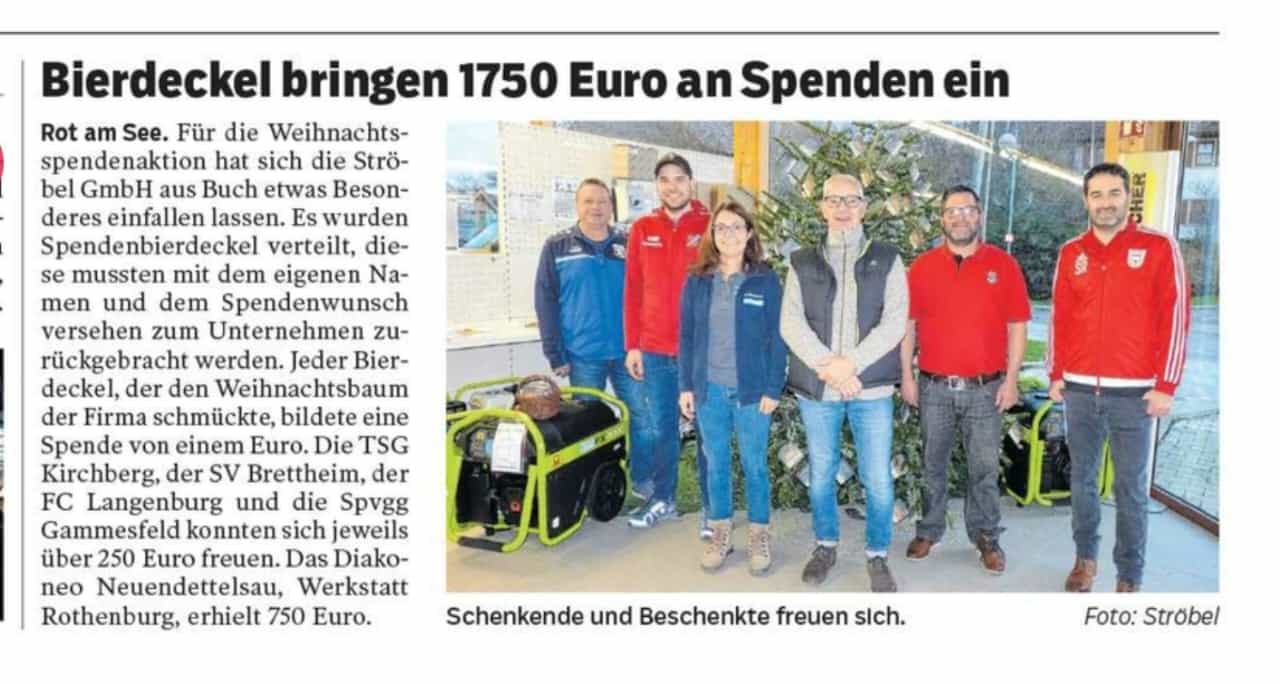 Bierdeckelaktion 2022 mit 1.750 Euro Spende für Vereine und soziale Einrichtungen in der Region.