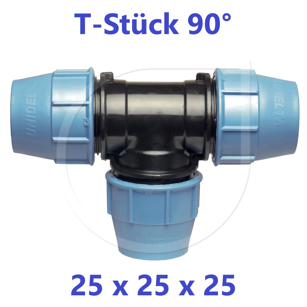 T-Stück 25 mm x 25 mm x 25 mm mit 90° Mittelabgang