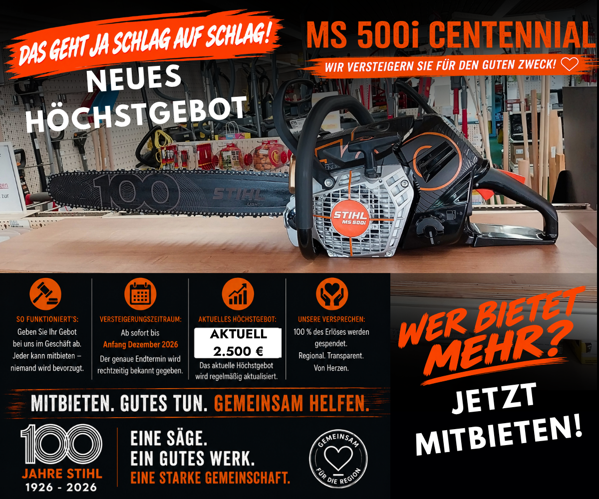 STIHL MS 500i Centennial bei Ströbel – Versteigerung für den guten Zweck